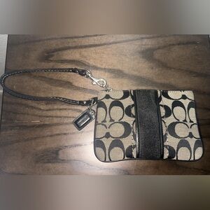 Coach Signature C Canvas & Leather Wristlet Black